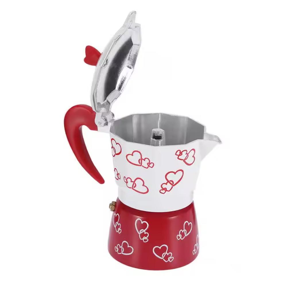 Octagonal Aluminum Mocha Pot Heart Pattern Coffee Maker Pot Household Espresso Coffee Kettle  Gift