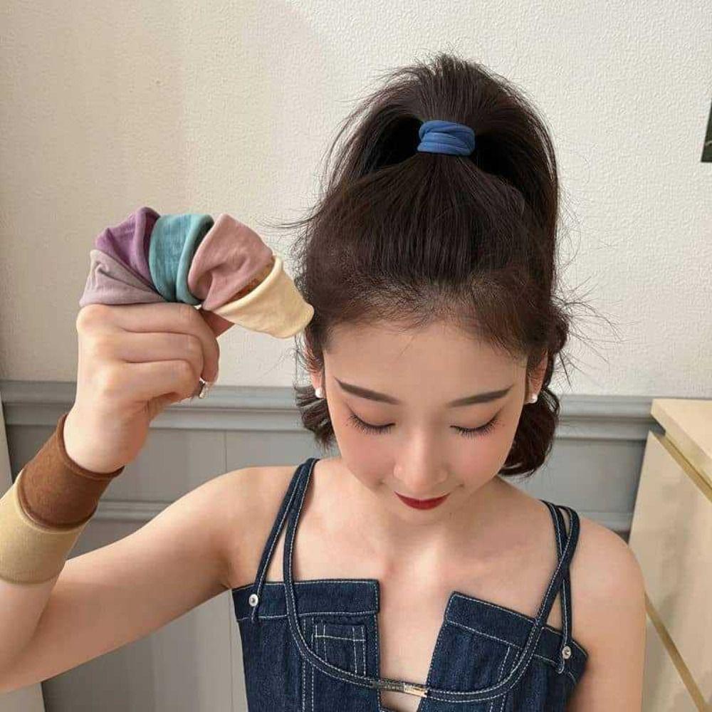 5 шт. однотонные бесшовные кольца для волос, высокие эластичные резинки, милые веревки для полотенец для женщин