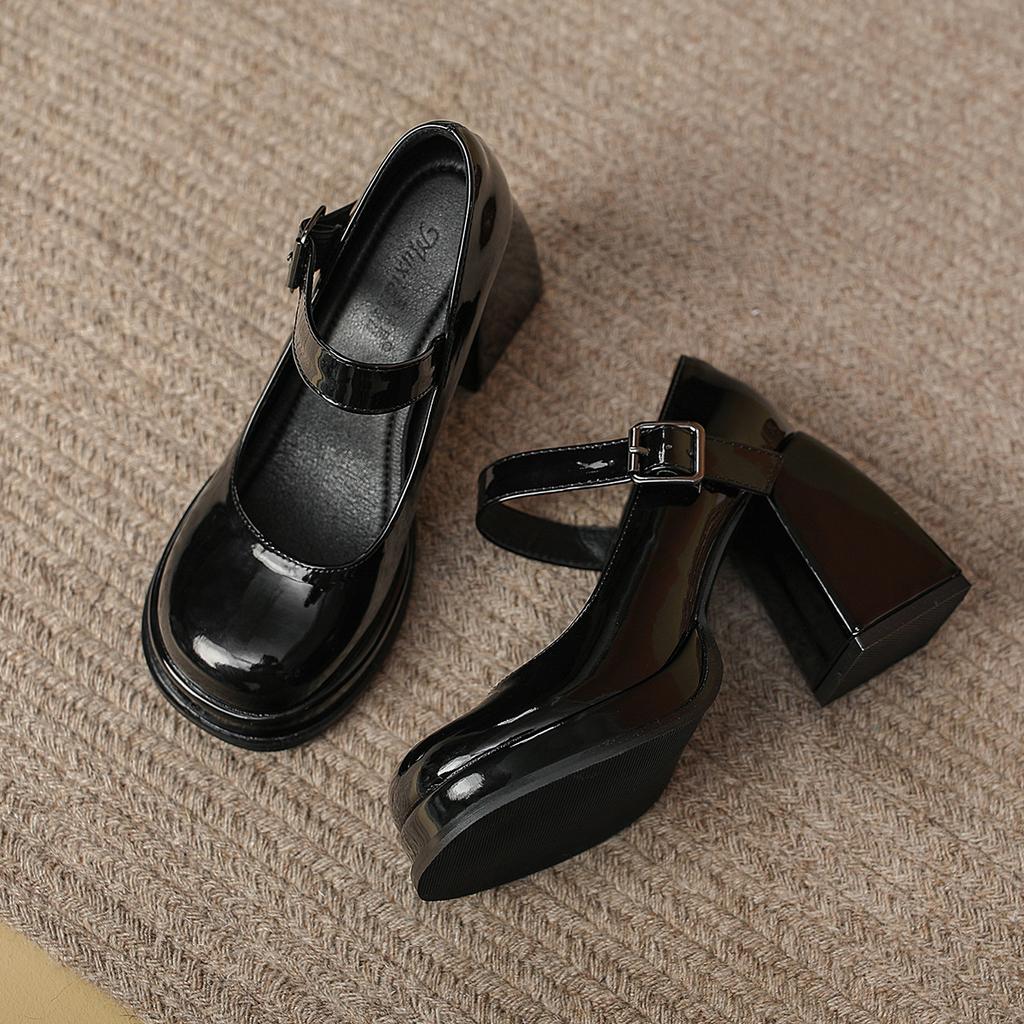 Женские туфли на высоком толстом каблуке, ретро туфли Мэри Джейн, платформа, водонепроницаемая подошва, круглый носок, маленькие кожаные туфли в японском стиле JK лоли