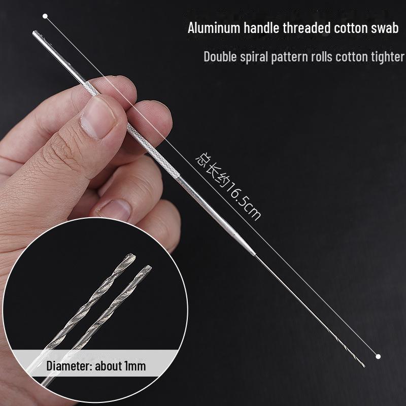 Набор инструментов для чистки ушей с алюминиевой ручкой: Большие и маленькие ложки-сверла, лопатка, ватная палочка, крючок для ушной серы, грибовидный сверло.