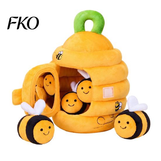 Interactive Baby Toy Beehive Hide And Seek Plush Toy, Pull Out Bee Sensory Activity Infant Grasping Pulling Fine Motor Skill for 0-3 Years, Soft