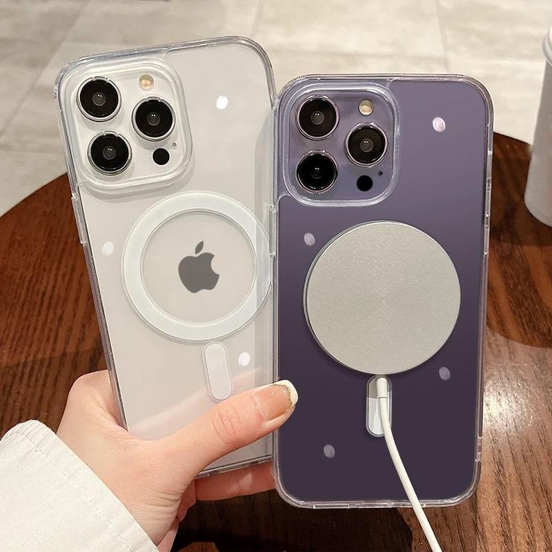 Прозрачный чехол с магнитной адсорбцией для Apple iPhone 15 14 13 12 11 Pro XS Max XR XS 8 7 Plus Совместим с беспроводной зарядкой MagSafe