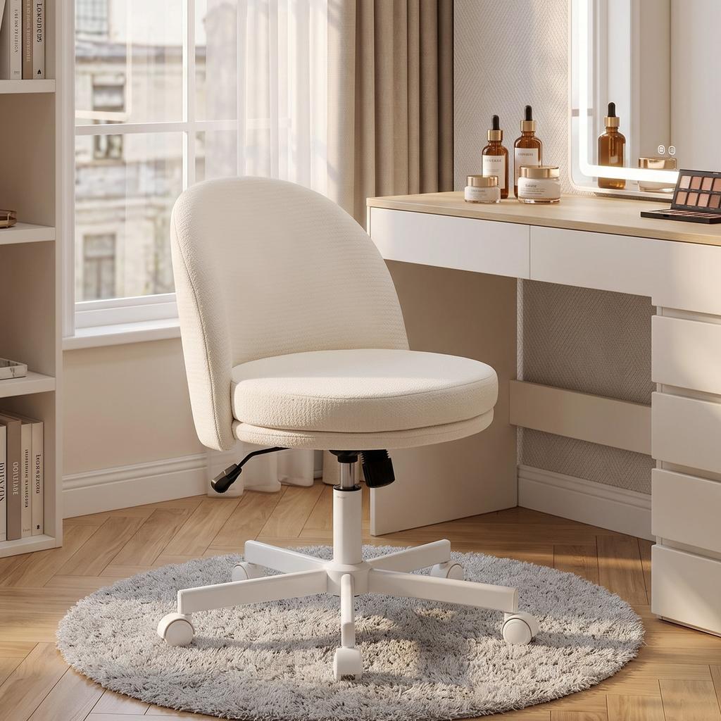 Home Office Chair Height-Adjustable Desk Chair with Chenille Look, Vanity Chair with Rocking Function Cream