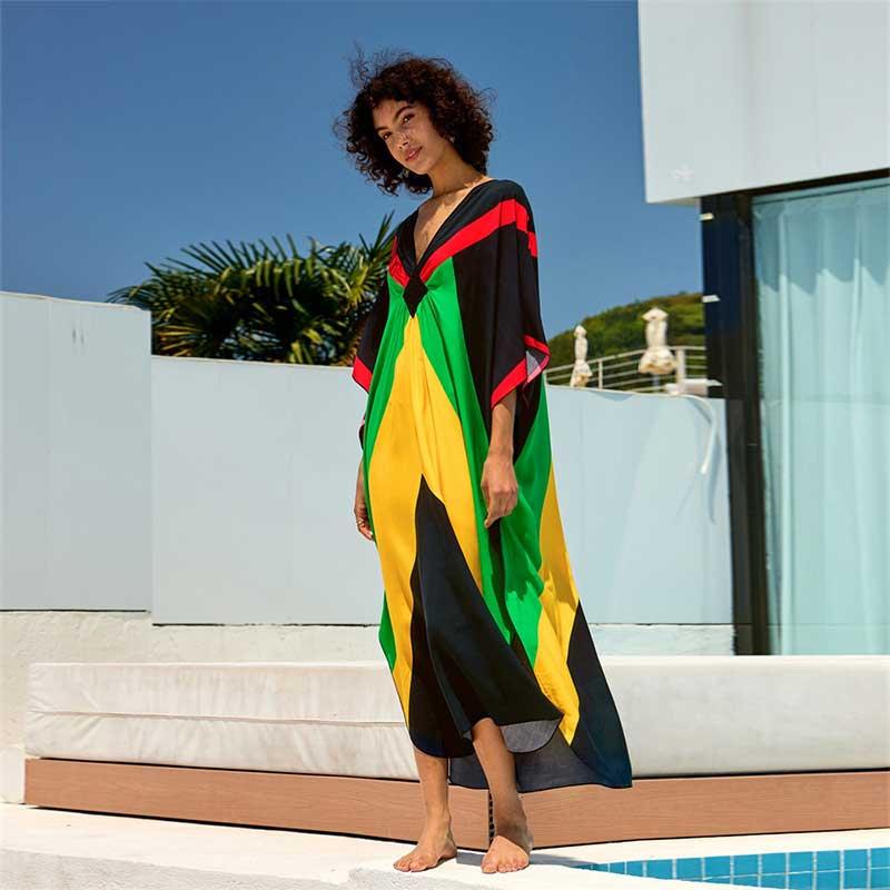 EDOLYNSA Кафтан больших размеров, разноцветное летнее длинное пляжное платье, женская домашняя одежда, пляжная одежда, купальный костюм, свободный кафтан