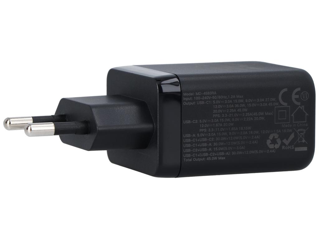 New GaN 45W USB-A + 2x USB-C QC PPS PD Encore Energy MD-4583RA Wall Charger