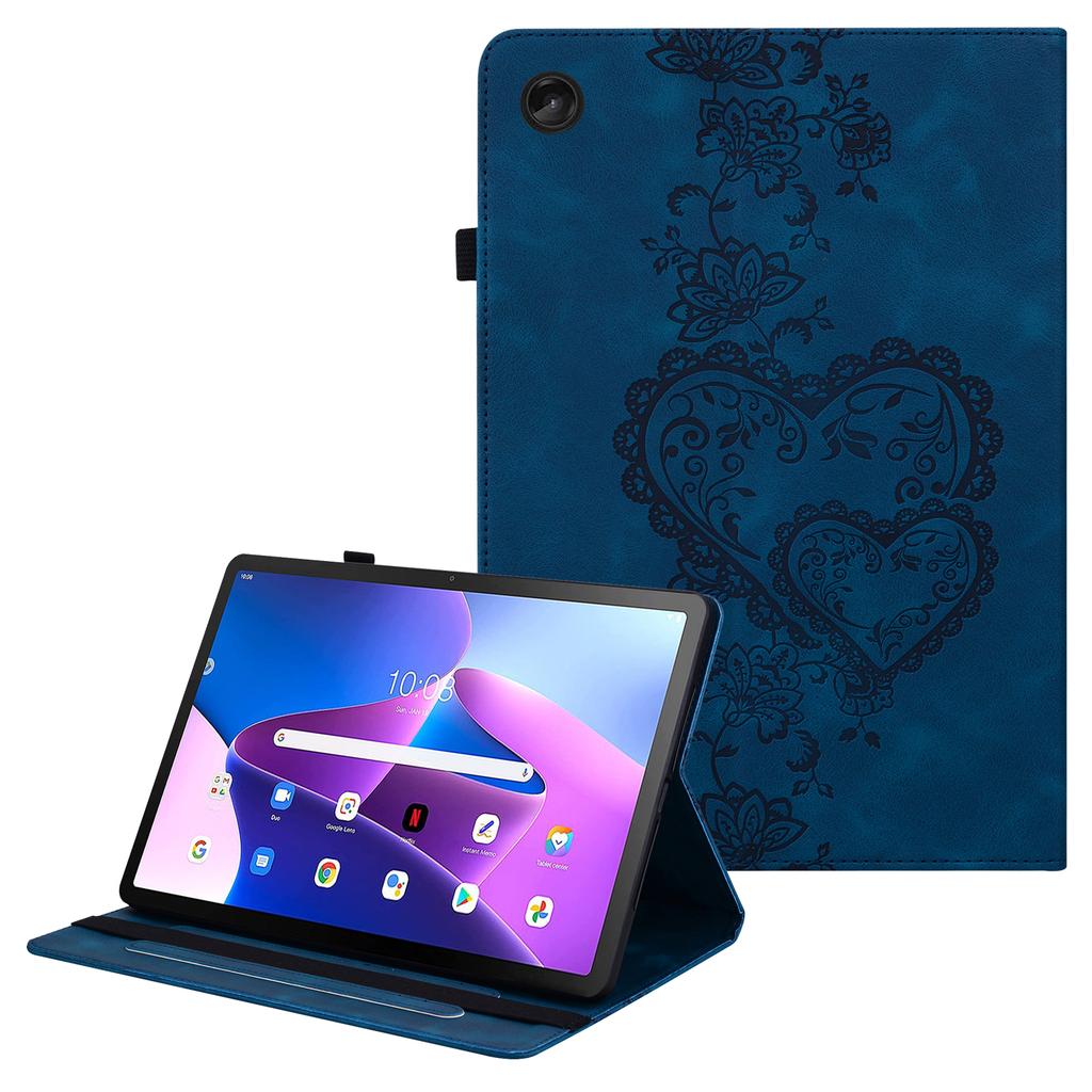 For Lenovo Tab M10 Plus (3rd Gen) Leather Case Heart Imprint Foldable Stand Card Slot Stylus Holder Tablet Cover