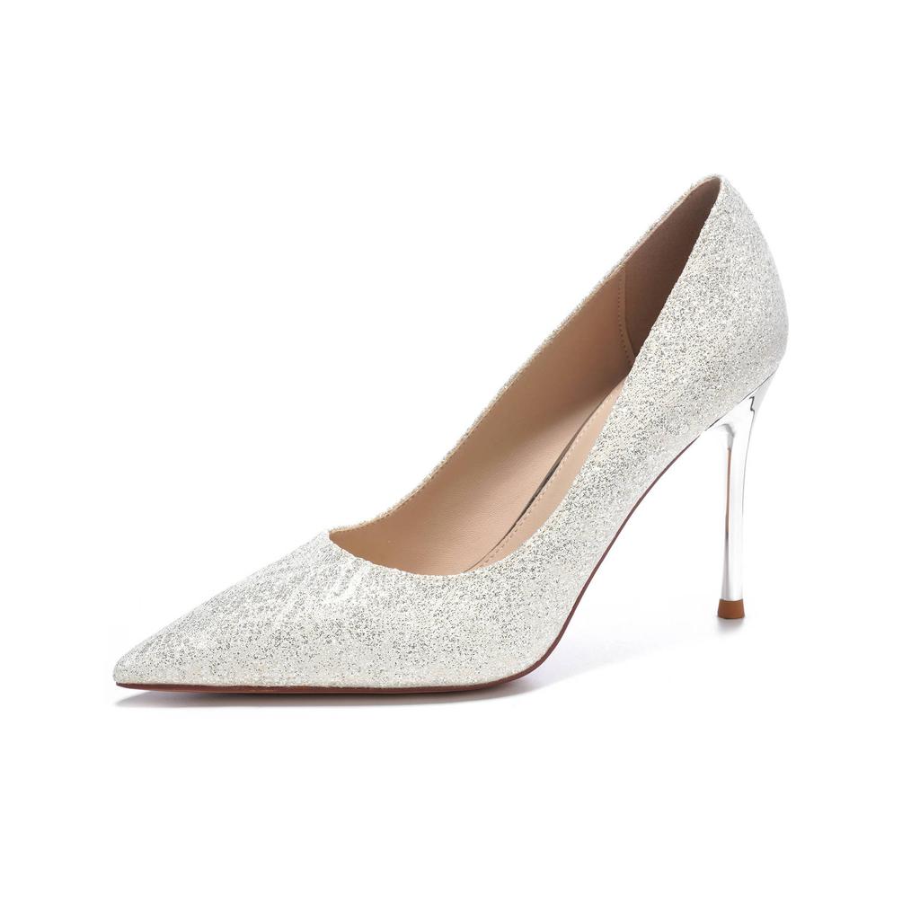 Блестящие туфли на высоком каблуке женские туфли на тонком каблуке с неглубоким горлом одинарные туфли из микрофибры свадебные туфли платье темперамент продвинутый смысл