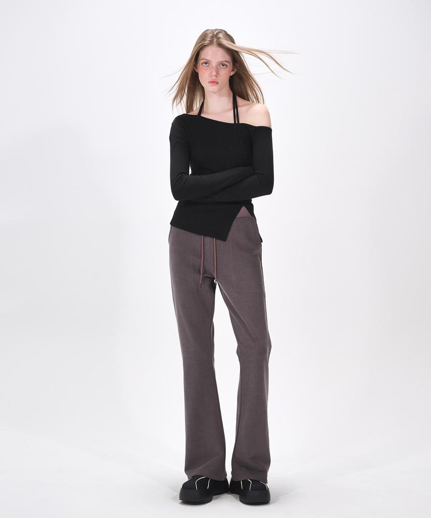 ETMON Pigment Boots Cut Sweat Pants, Wine Brown
