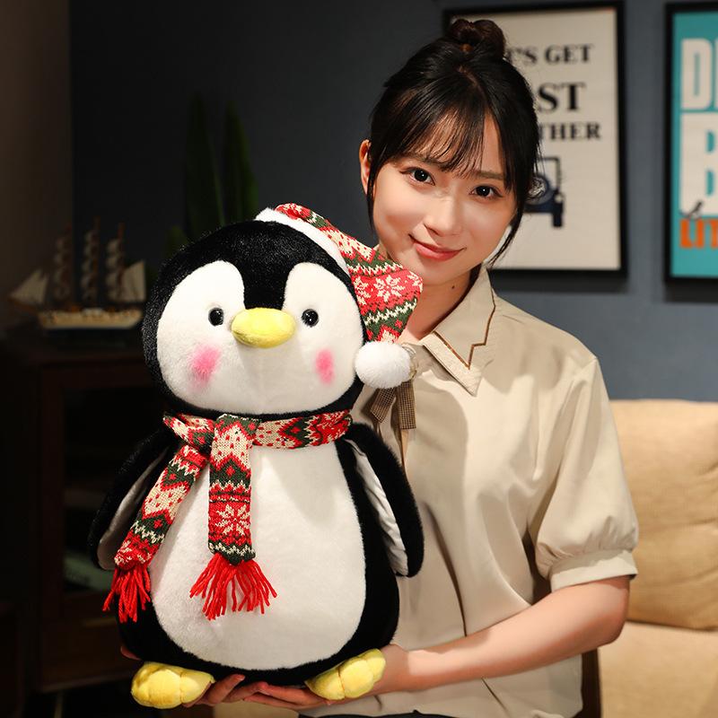 Christmas Gift Cute Penguin Doll Plush Toy Santa Hat Penguin Doll Ornament Sleeping Pillow