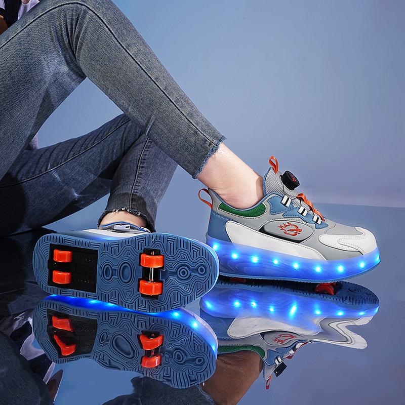 Детская спортивная обувь с подсветкой, перезаряжаемые двухрядные четырехколесные коньки, походная обувь, спортивная обувь для досок
