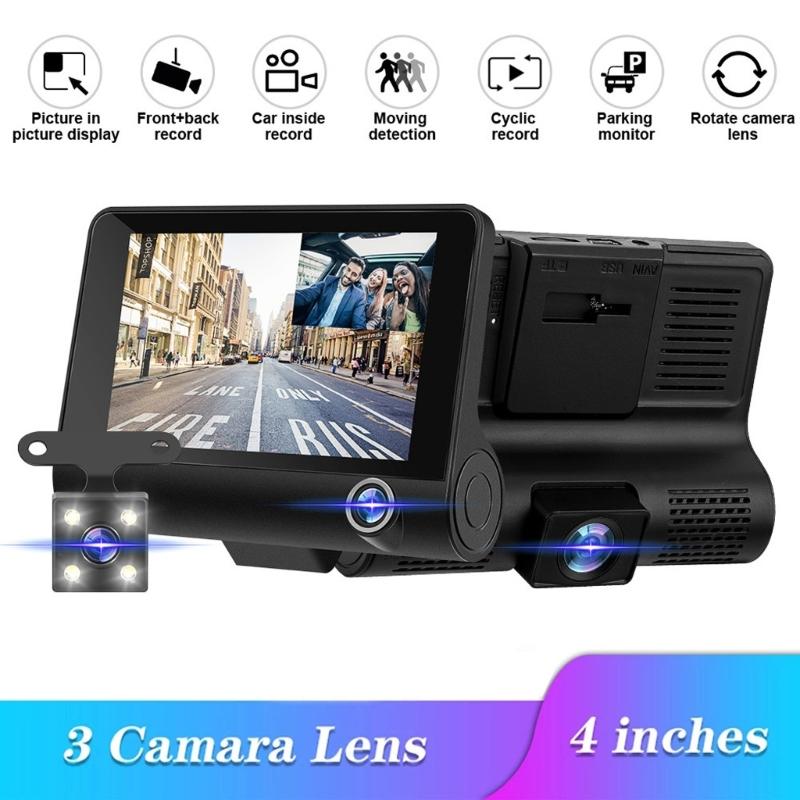 Видеорегистратор 3 камеры 4,0 дюйма Автомобильный видеорегистратор Full HD Авторегистратор Видеорегистратор с 3 камерами