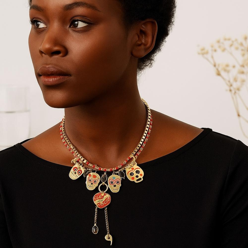 Jewelry Set Collarbone Chain Literature Vintage Earring Punk Metal Skull Pendant Necklace Girl