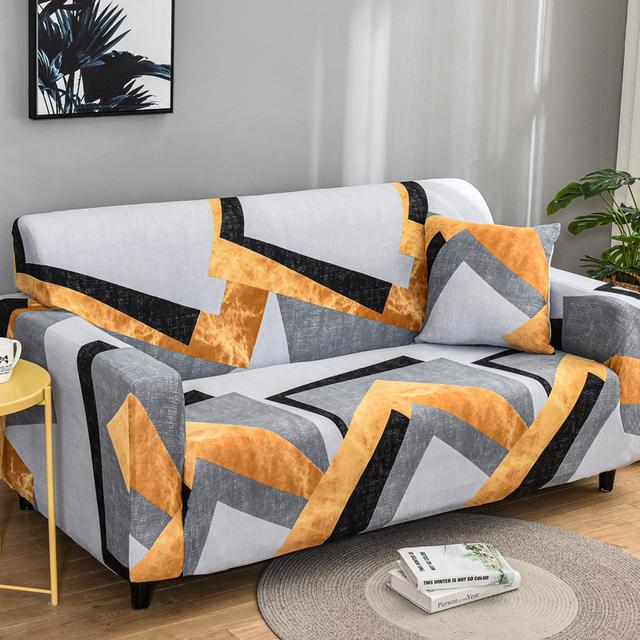 Elastic L-Shaped Sofa Cover Stretch Geometric Design Slipcover For Living Room Corner Couch Cover Durable Fabric