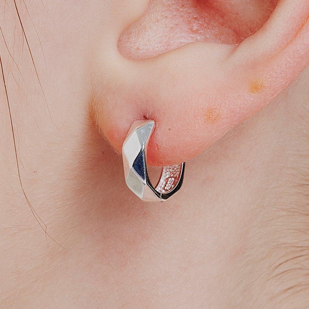 14kgf Bold Cutting One-Touch Ring Earrings (925 Silver) Cser0010 (Gift Wrapping)