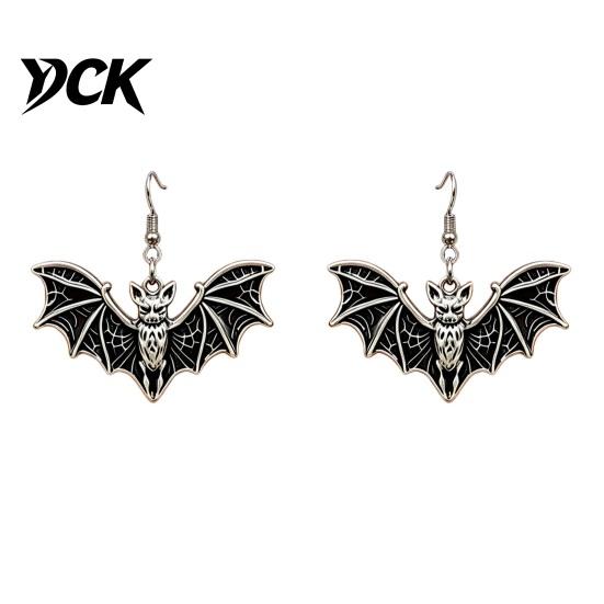 Detailed Bat Wing Jewelry Gothic Halloween Accessory, Vintage Punk Necklace, Viking Retro Style Dark Dangle Drop Earrings for Cosplay Party