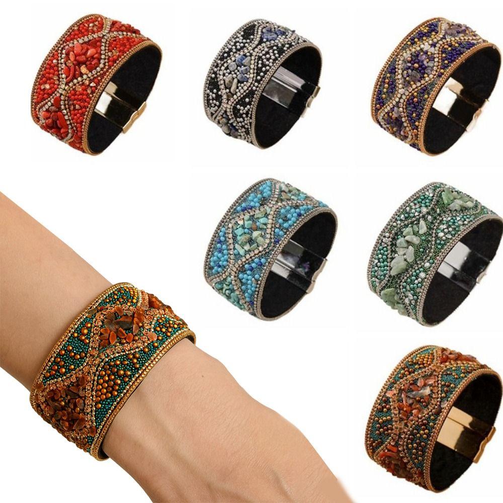 Богемский браслет с магнитной застежкой, ретро, ручная работа, женский браслет, летний