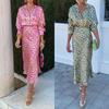 2026 cross-border foreign trade European and American women's clothing, new spring models, elegant temperament printed V-neck long-sleeved shirt skirt