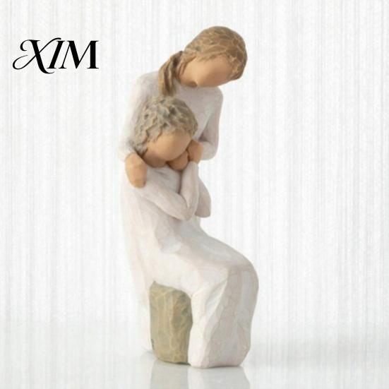 Stable Resin Art Piece Wooden Texture Figurine, Hand Carved Mother & Child/Family/Couple/Dog Owner Wedding Anniversary Keepsake Statue,