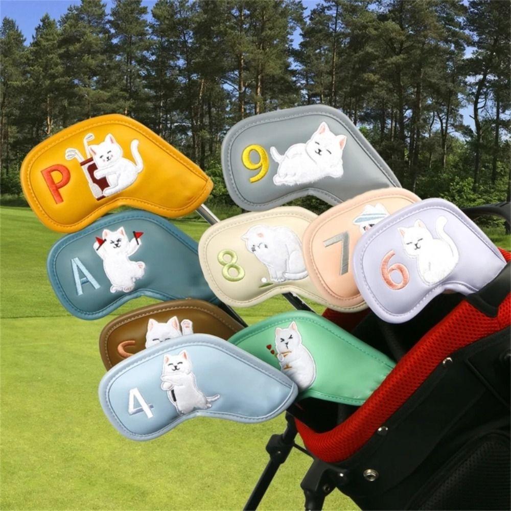 Cats Pattern Golf Head Protector PU Leather Golf Club Covers Golf Iron Head Cover Protective Cover
