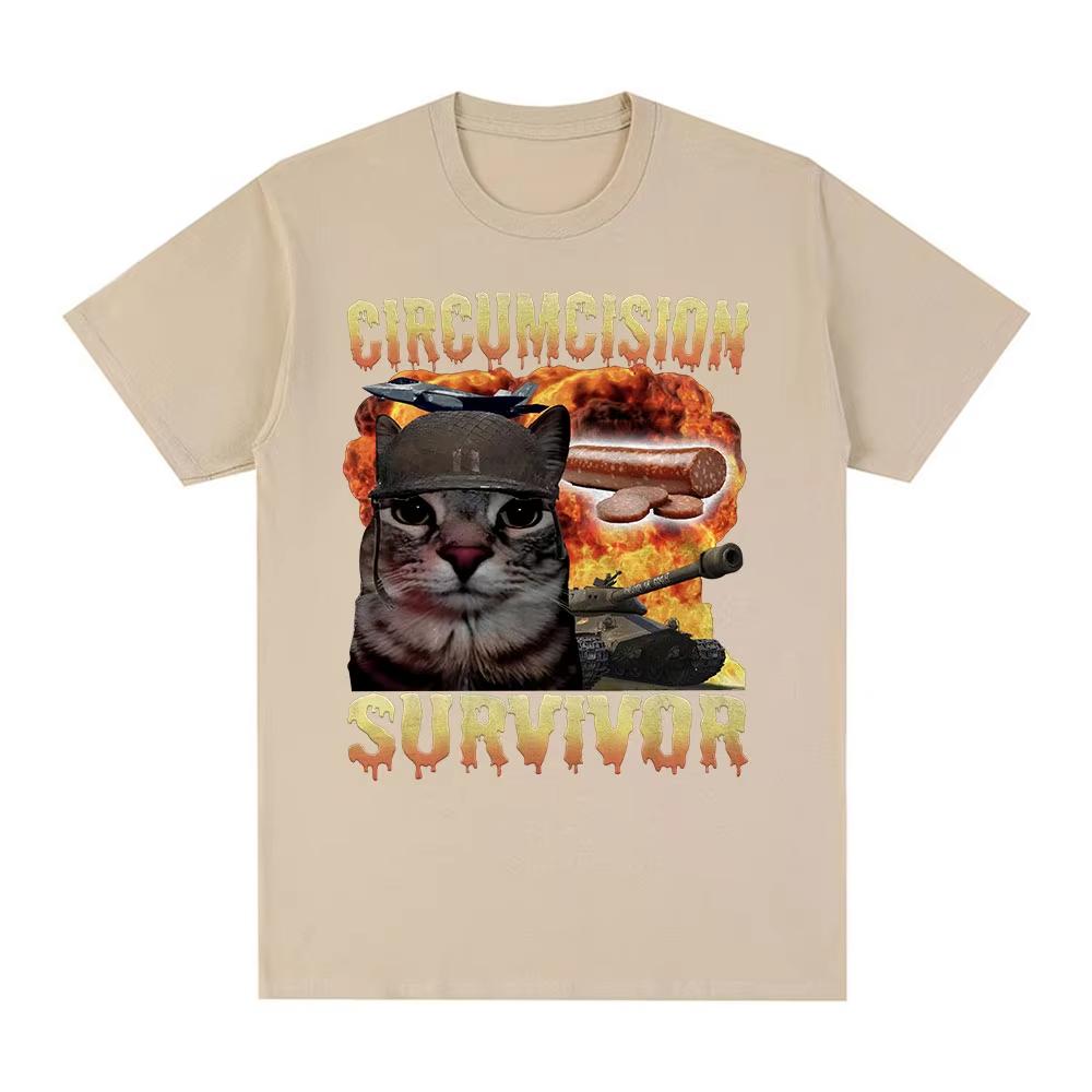 Circumcision Survivor Funny Cat Meme T Shirt Men Women Vintage Tshirts Casual Short Sleeve Tshirts Streetwear