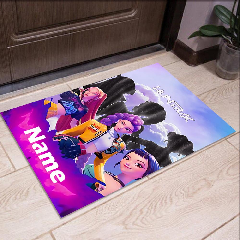 Custom Name KPop Demon Hunters Printed Carpet,Rug for Office Chair Living Room Bedroom Kitchen Room Decor Gifts.