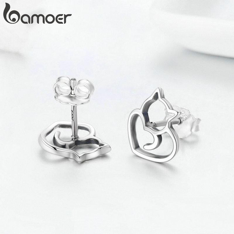 Маленькие женские серьги-гвоздики BAMOER Authentic Cute Cat