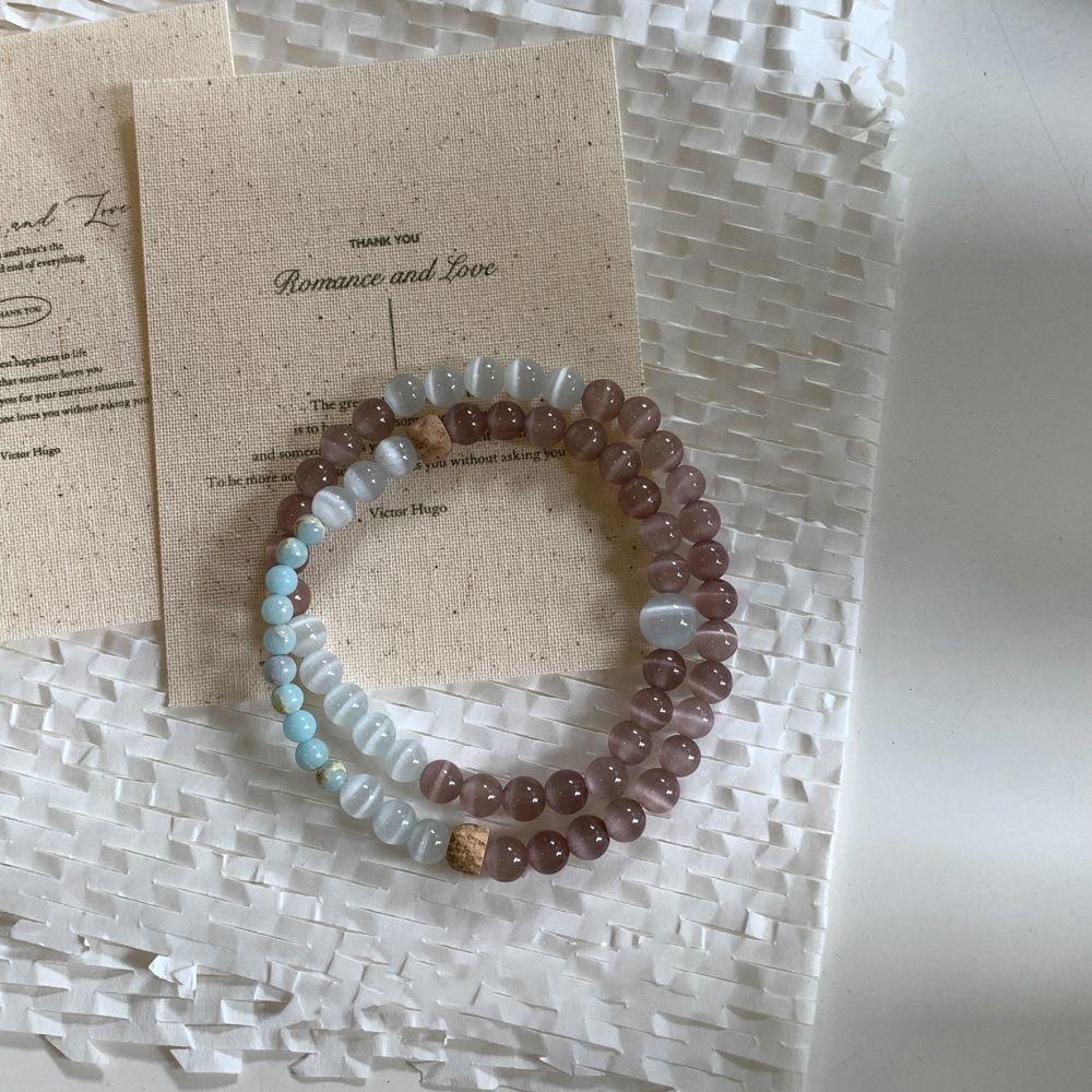 Handmade Smoke Purple Bodhi Double Loop Bracelet, Cat's Eye Stone, Forest Style Unisex Jewelry, Travel Souvenir