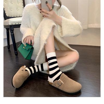 Версия из коровьей кожи~ Натуральная кожа, толстая подошва, пушистые туфли для женщин для ношения зимой, бархатные теплые хлопковые туфли, пушистые тапочки