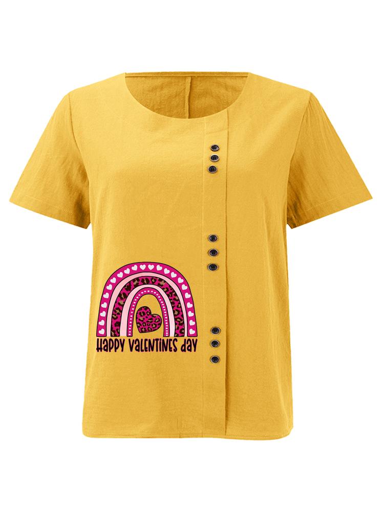 Women's Fashion Rainbow Love Letter Print Shot Sleeve T-shirt Loose Cotton Shirt Casual Loose Summer Blouse Tops Plus Size