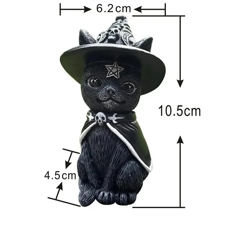 Black Cat Statue Desk Ornament Hand-Painted Sculpture for Halloween Mysterious Cute Cat Witch Cat Figurine Witches Home Decor