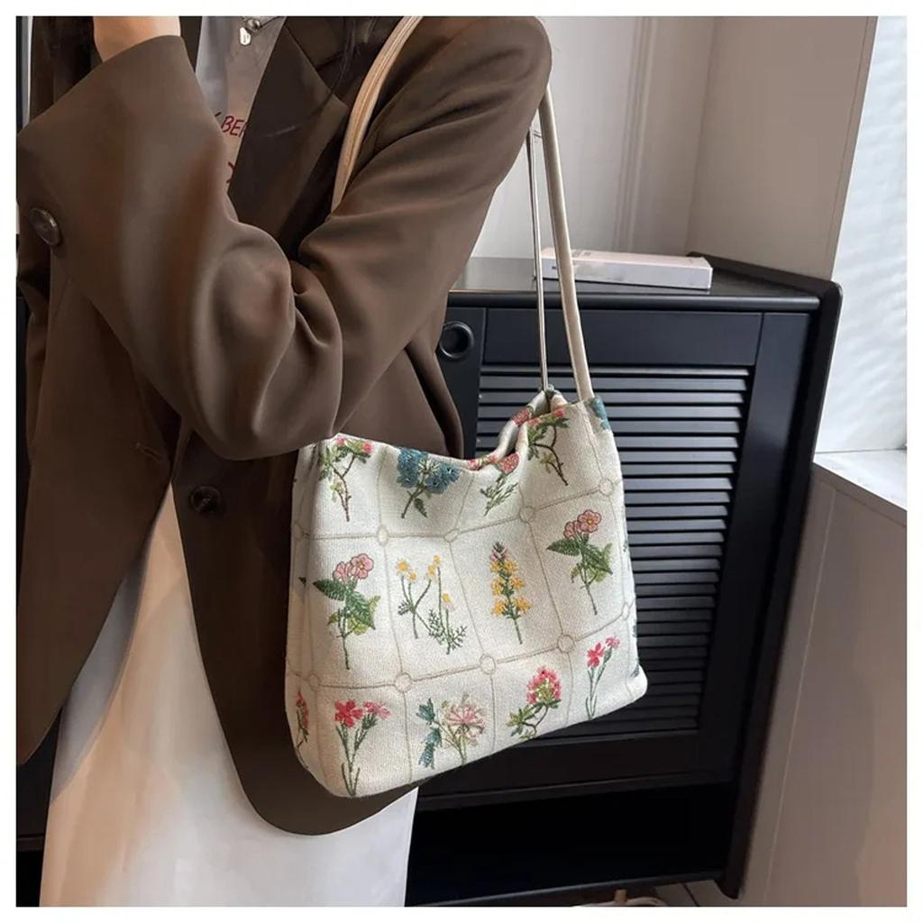 Large Capacity Bag Canvas Leisure Shoulder Bag Floral Small Handbag