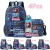 4Pcs/set Anime Cute K-Pop Printed Backpack with 750Ml Water Bottler for Teenager Student Girl Boy Bookbag Kid Gift Large Capacity Travel Bag Rucksak