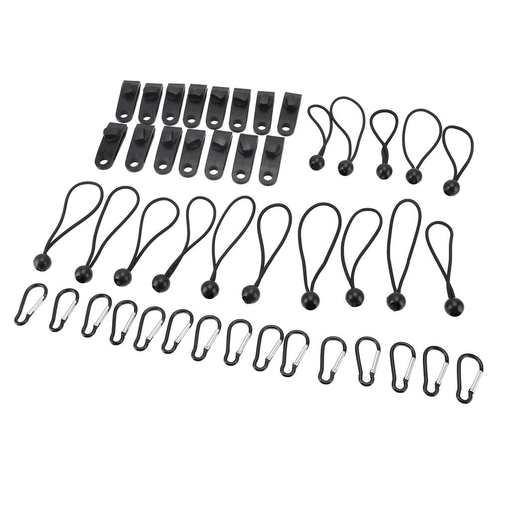45 Pcs Black Tarp Clamps Set with Hooks and Bungee Cords Strong Gripping Power for Camping Vehicles