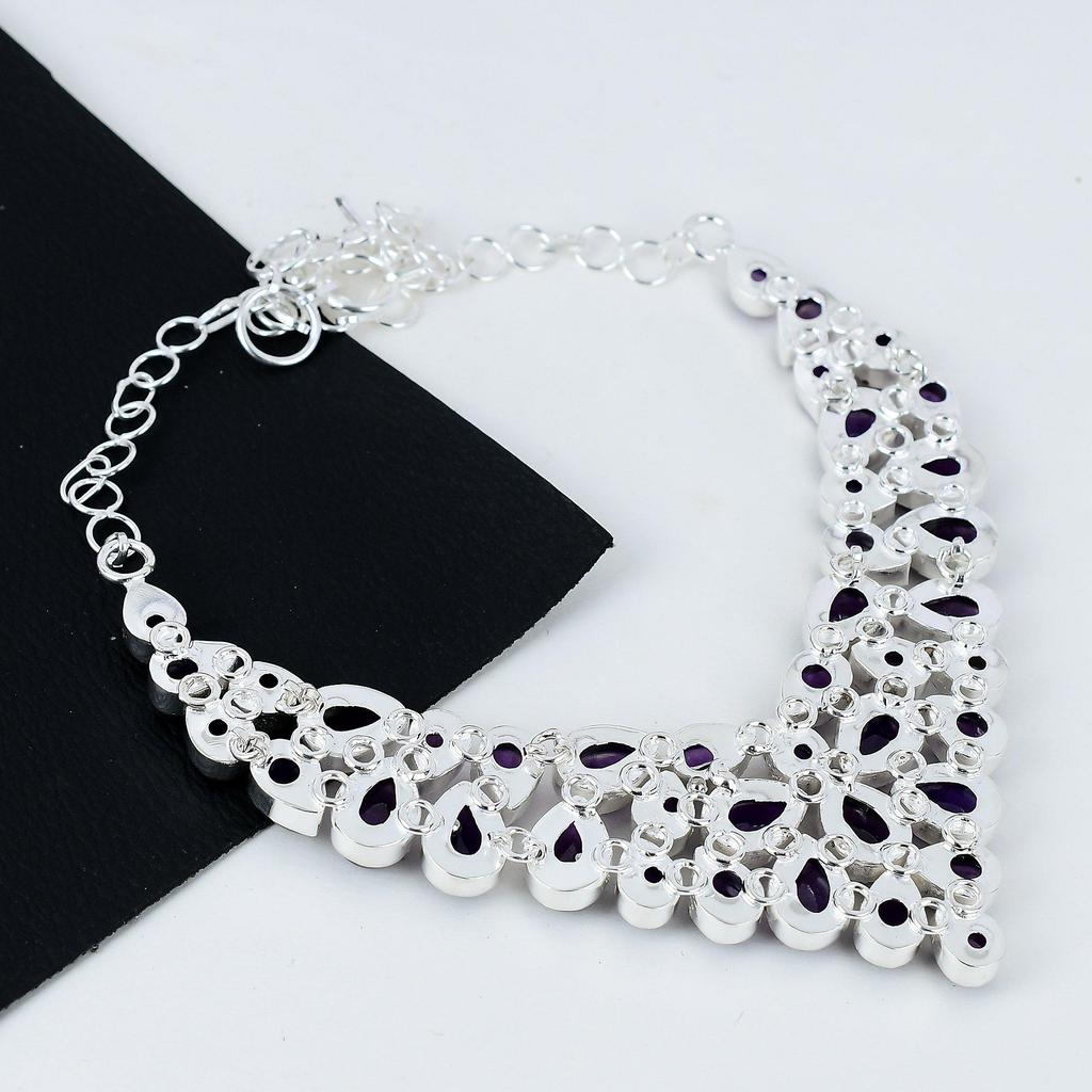 Натуральный аметист драгоценный камень ручной работы из серебра 925 пробы, гальванопластическое ожерелье, аметистовое серебро для жены, унисекс ожерелье, подарок для мамы