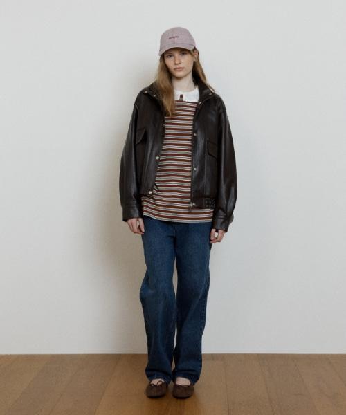 DEPOUND Stand Collar Leather Blouson Jacket [Brown]