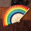 Rainbow Folding Fans Lightweight Hand Held Fan Bamboo Frame Waterproof Vibrant Colors Hand Fans for Women Men Themed Parties Home Decorations