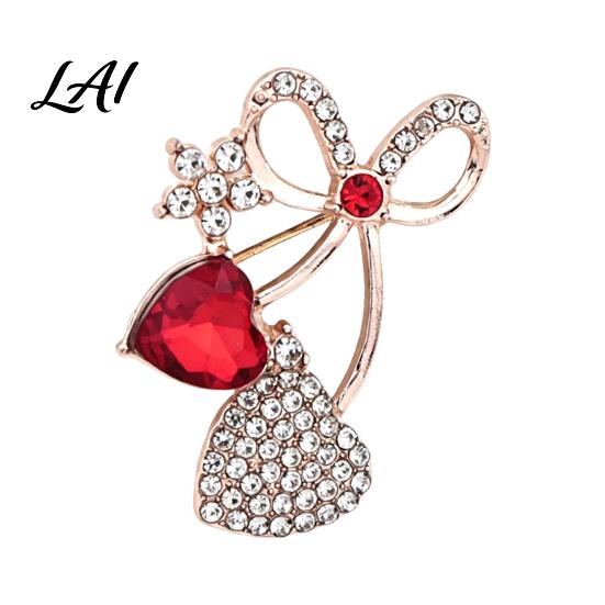 Daily Wear Clothing Pins Bling Rhinestone Love Heart Pin Bow Brooch Bowknot Lapel Metal Pin Women Jewelry Accessory for Dresses Coats Sweaters