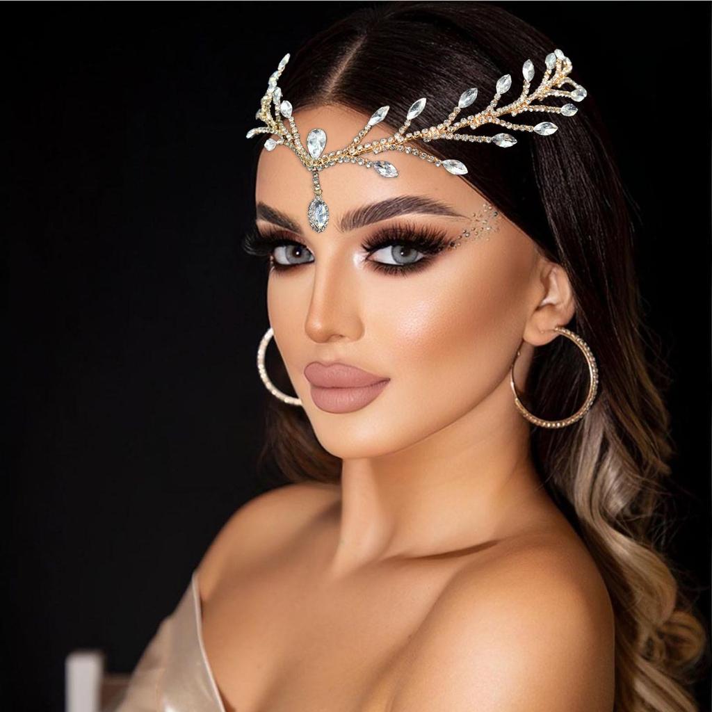 Handmade Rhinestone Bridal Headpiece: Wedding Hair Accessory & Forehead Chain