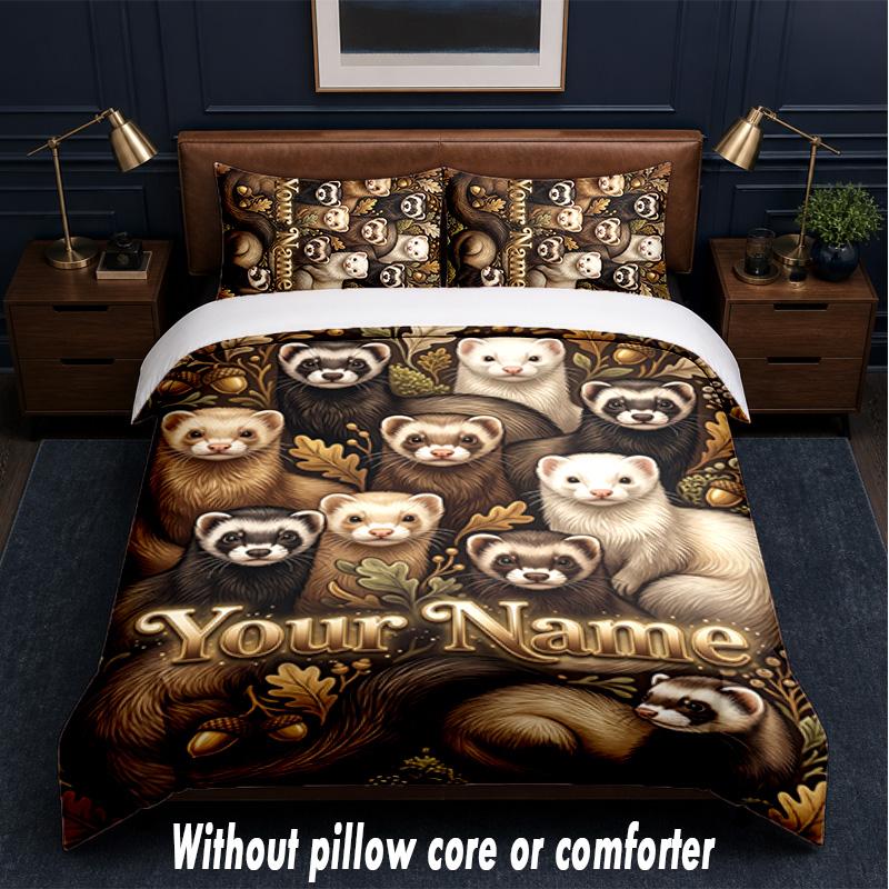 Forest Nature Theme Custom Text Or Name 3Pcs Bedding Set,1 Flat Sheet & 2 Pillowcases Personalized Home Bedding