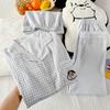 Simple Plaid Wind Cloud Cotton High Value Women'S Summer Pajamas Short Sleeve Three-Piece Set