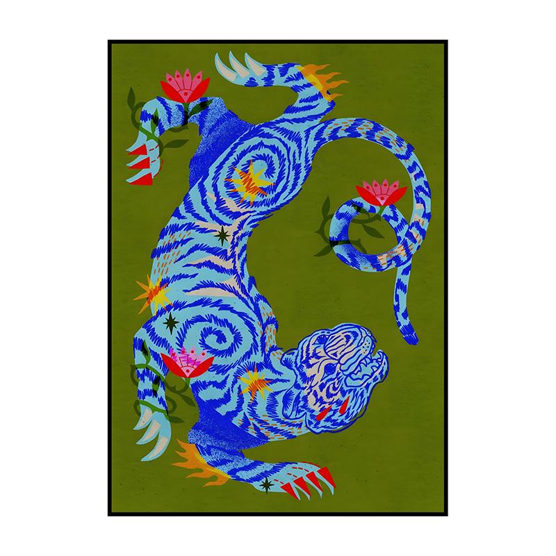 Abstract Classic Illustration Poster Tiger in Blue Wall Art Print Canvas Painting for Living Room Home Decoration Picture
