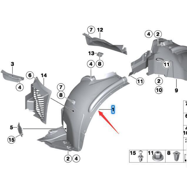 BMW X5 E70 Подкрылок переднего колеса - Номера деталей 51717169411, 51717169412