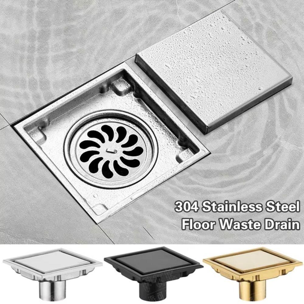 Anti-odor Large Flow Draine Tile Insert Shower Grates Durable Square Floor Waste Drain  Kitchen