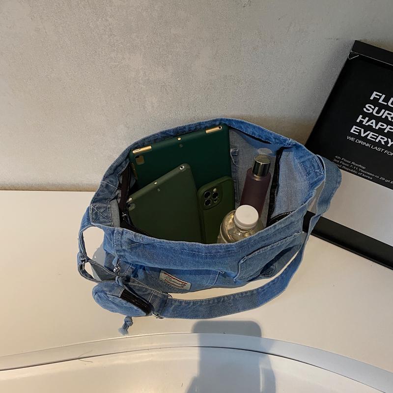 Джинсовая сумка женская сумка-тоут большая вместительная сумка через плечо студенческая сумка для занятий