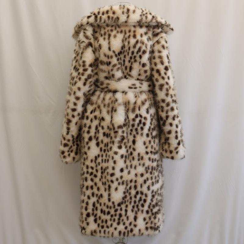 Women's Leopard Print Imitation Fur Jacket Fox Hair Long Coat