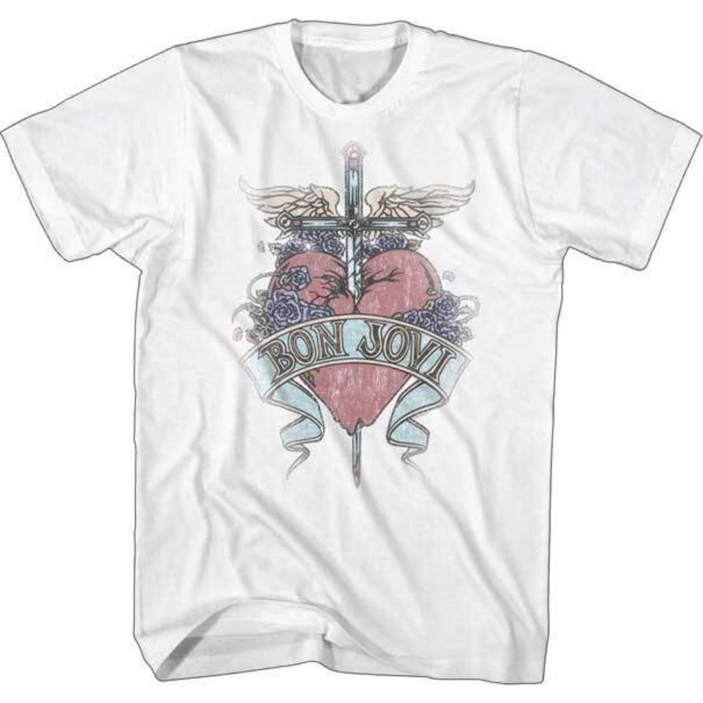 Bon Jovi Official New Men039;s T-Shirt Pierced Heart Tour In White Cotton SM5XL Unisex T-Shirt