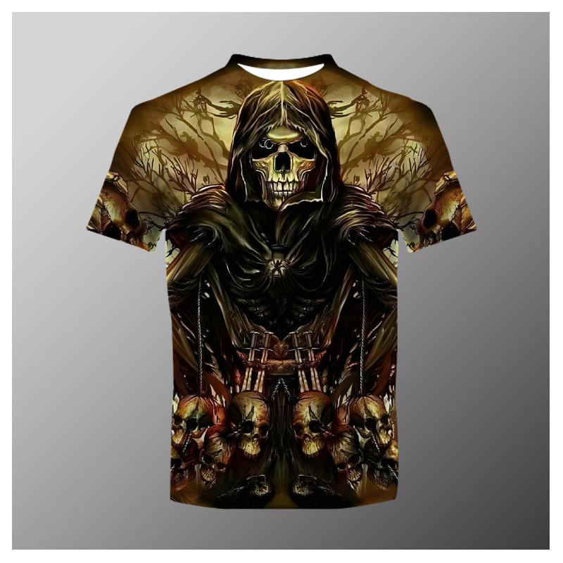 Summer Horror Skull 3D Print Men's T-Shirt Loose O-Neck Short Sleeve Skull Street Rock Hip Hop Top and T-shirt Men's Clothing 6XL
