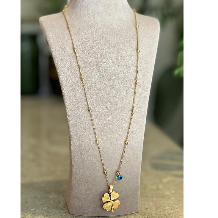 Золотое ожерелье с 4 листами клевера, позолоченное ожерелье, ювелирный аксессуар, подарок