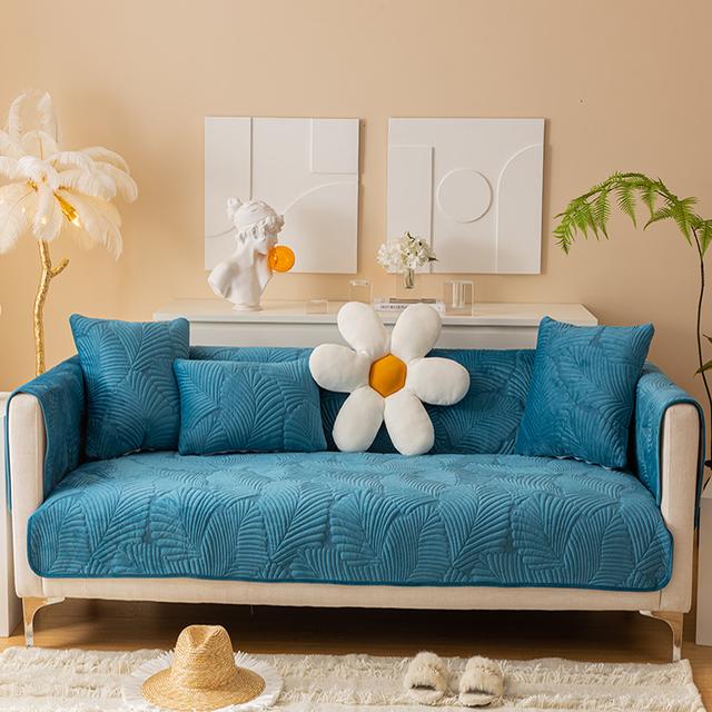 Thickened Sofa Cover Jacquard Slipcover Solid Color Linty Sofa Covers for Living Room Anti-Slip Multiple Sizes Soft Home Decor