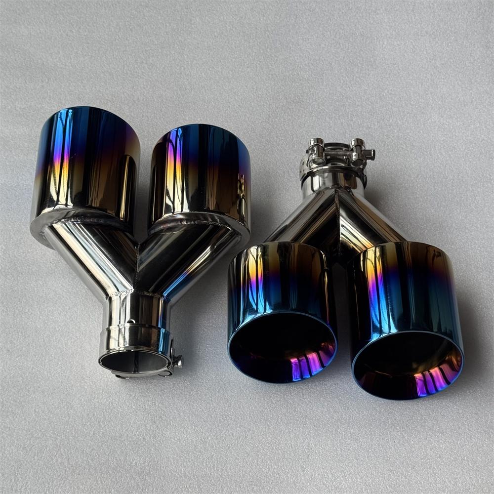 1Pair Car Accessories Glossy Blue Stainless Steels Dual Exhaust Tip Tailpipe Muffler Tip Exhaust System Auto Tools for All Car